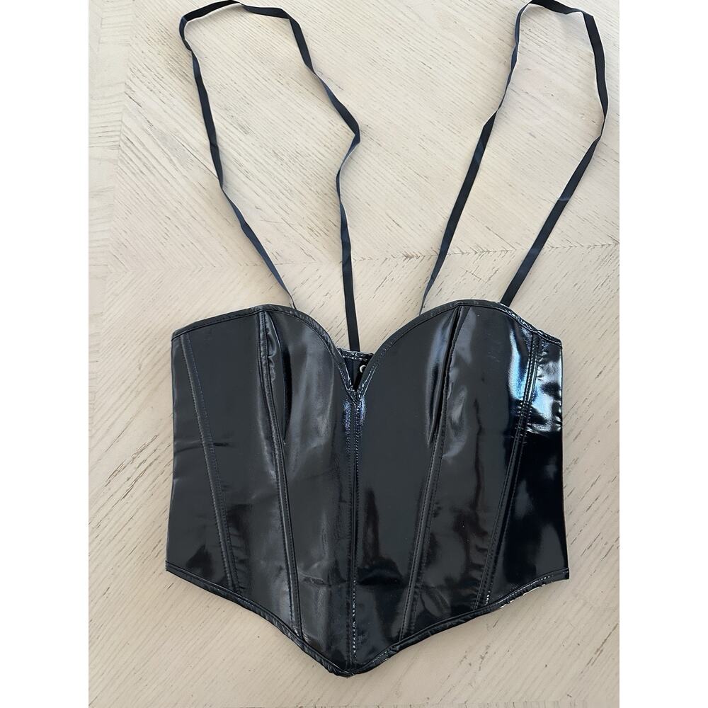 Strapless Corset Top Women Patent PU Leather Corset Top Lace-up Size M